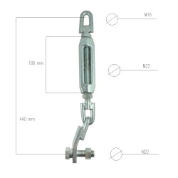 Tříbodový stabilizátor ramene / 440-550 mm / M22 / Kubota L3408 / L3608 / L4508 / L4708 / M5000 / M6040 / M7040 / M9040