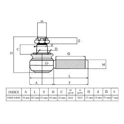 Końcówka drążka / 69 x 101 mm / Prawa / Kubota L185 / L2350 / L3010 / L4200 / 38400-44880