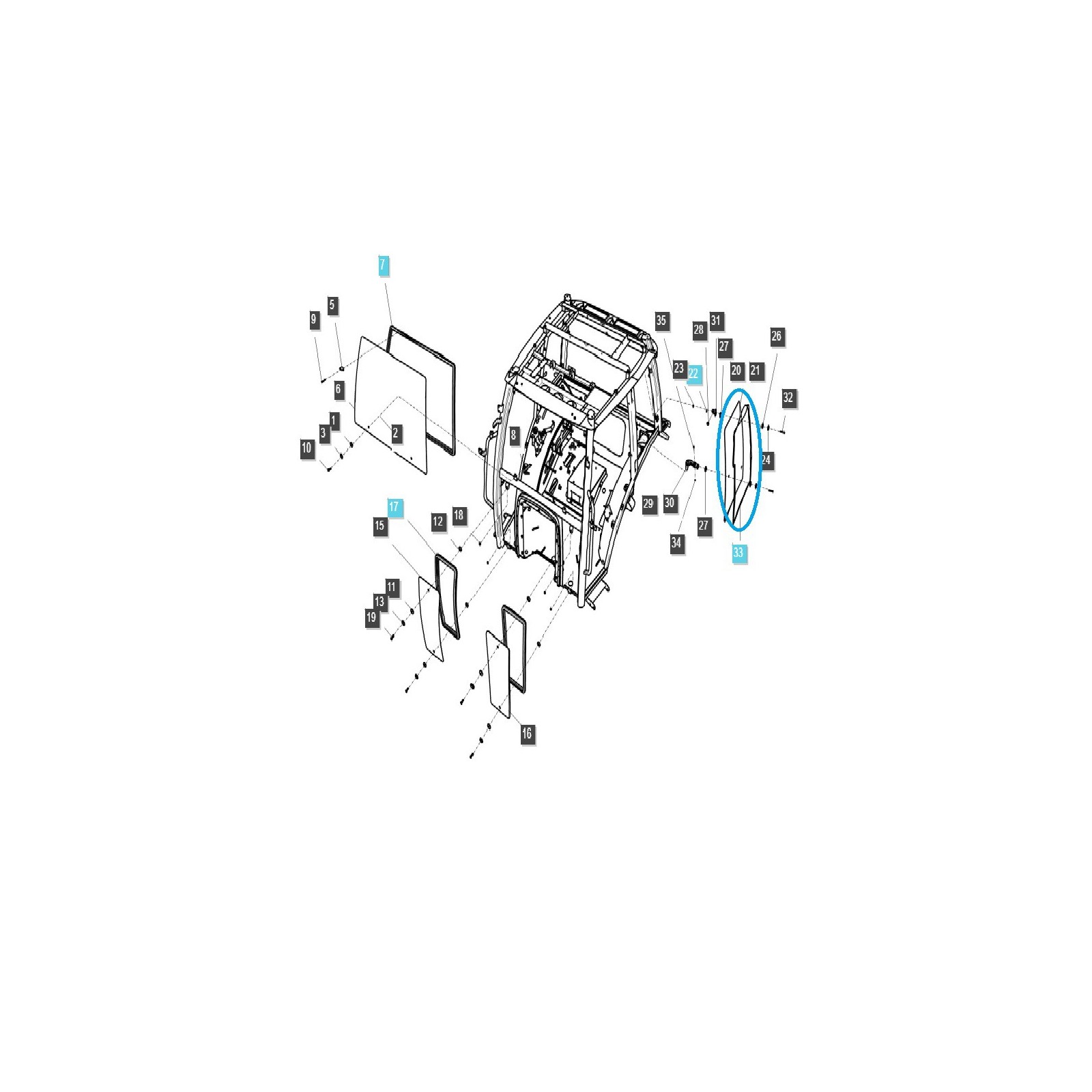 Kabinenseitenfenster / links / TRG863 / LS Traktor / Nr. 40253260