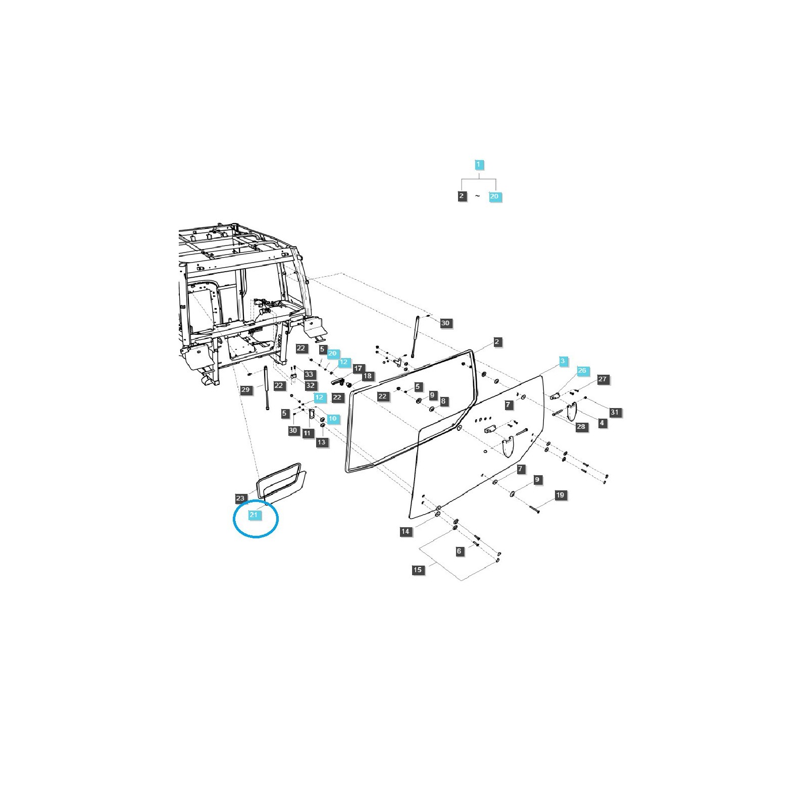 Cristal inferior / parte trasera de la cabina / TRG863 / Tractor LS / n.º 40430026
