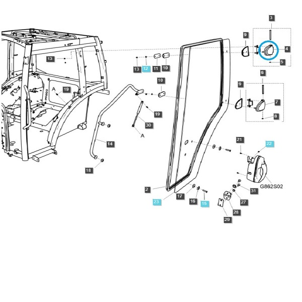 Charnière de porte de cabine / TRG862 / Tracteur LS / N° 40248041