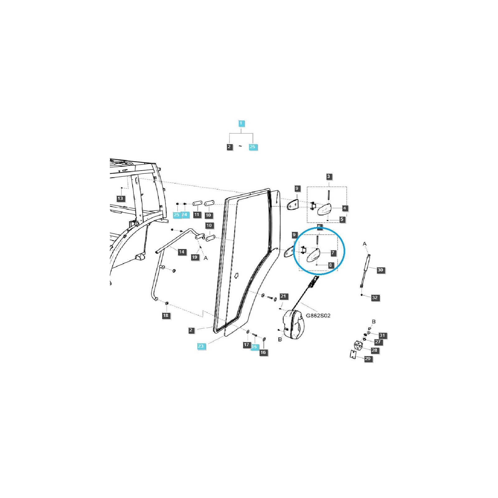 Complete cabin door hinge / TRG862 / no. 40351776