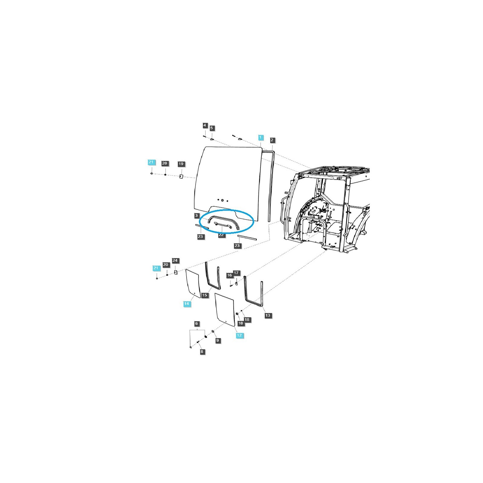 Cabin glass seal / bottom / TRG863 / LS Tractor / no. 40340770