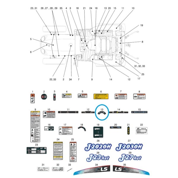 Étiquette d'information sur la prise de force du tracteur TRG980 J23HST, J27HST / LS / 40200742
