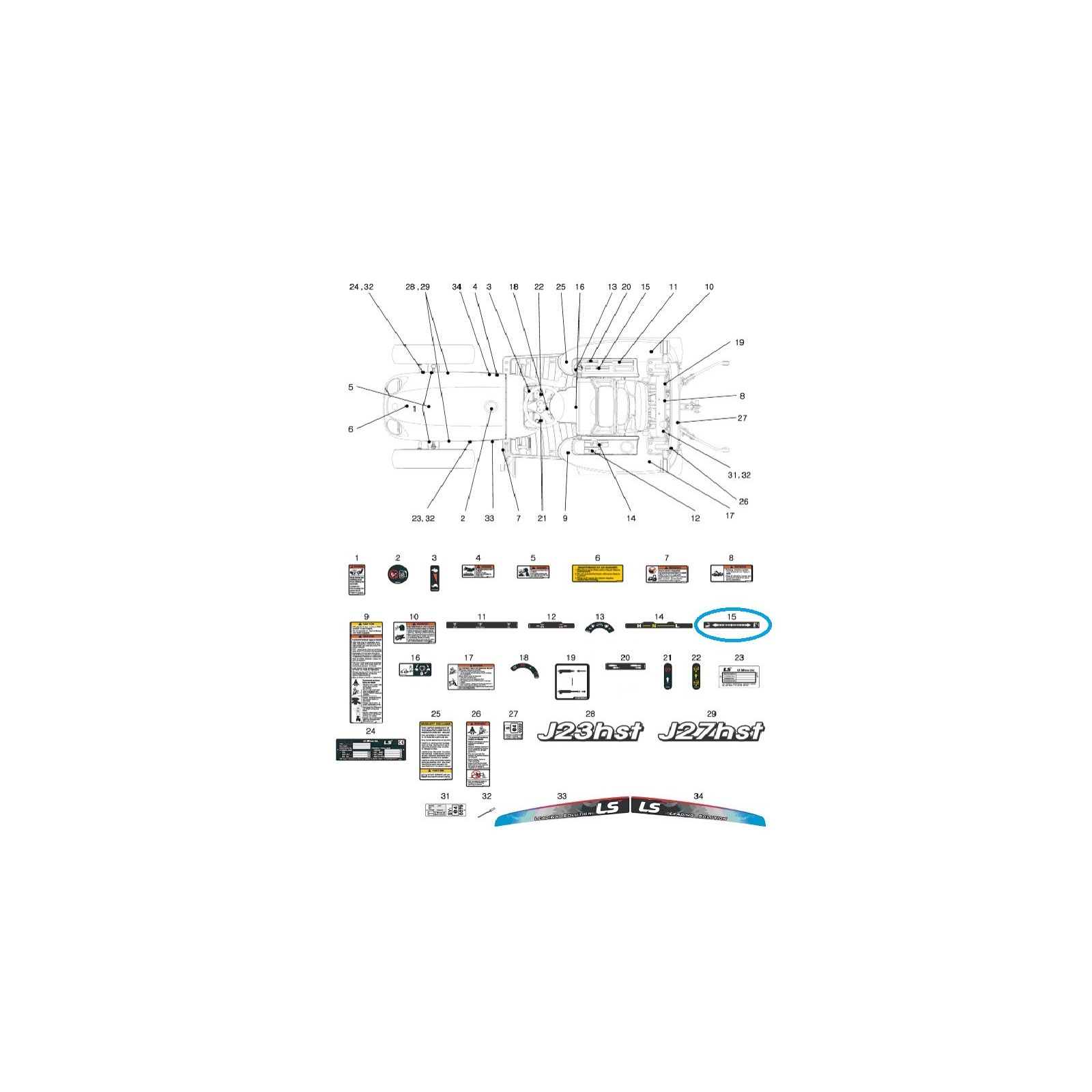 Autocollant d'information, position CTRL TRG980 J23HST, J27HST / LS Tractor / 40254069