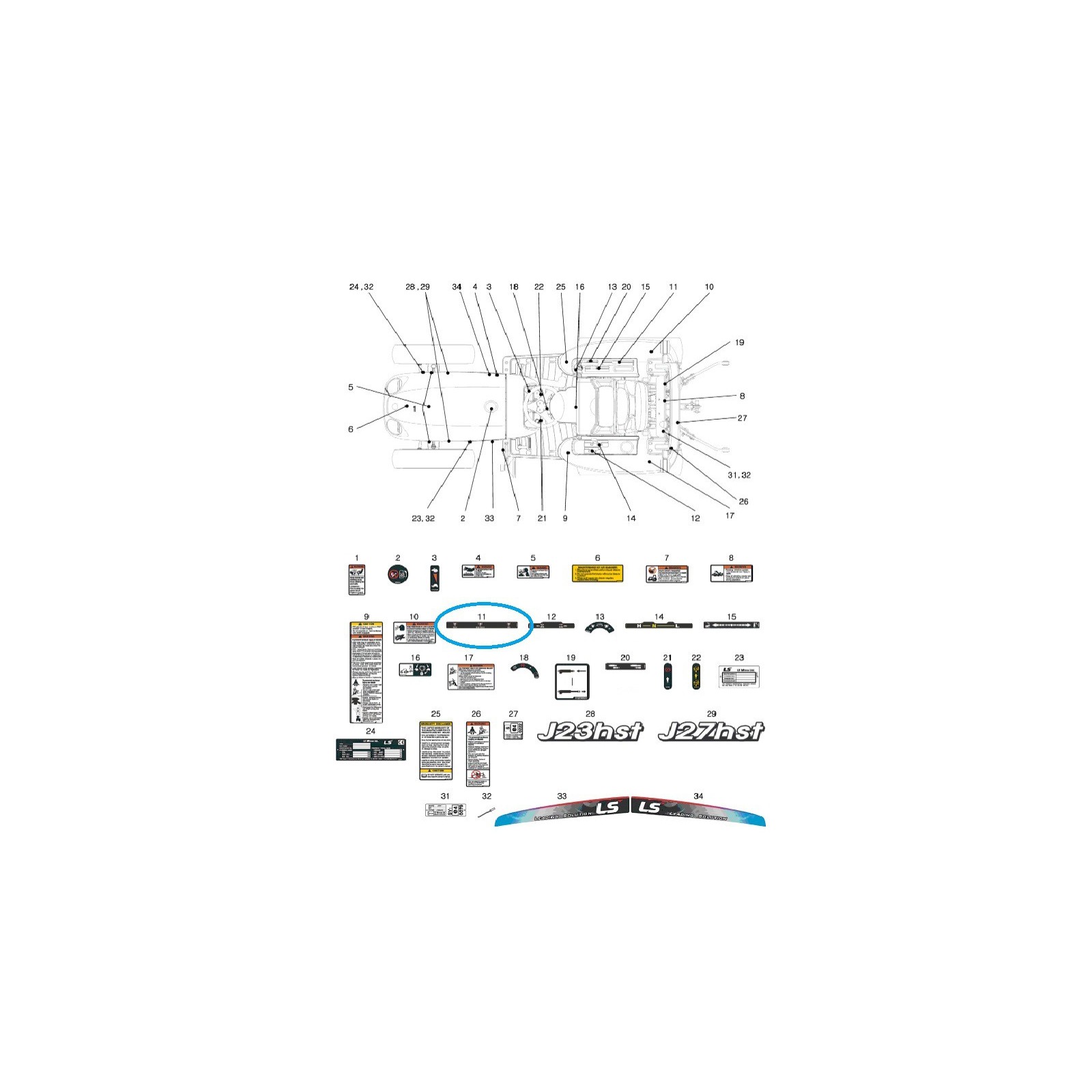 Etiqueta informativa, cambio de toma de fuerza TRG980 J23HST, J27HST / Tractor LS / 40258113