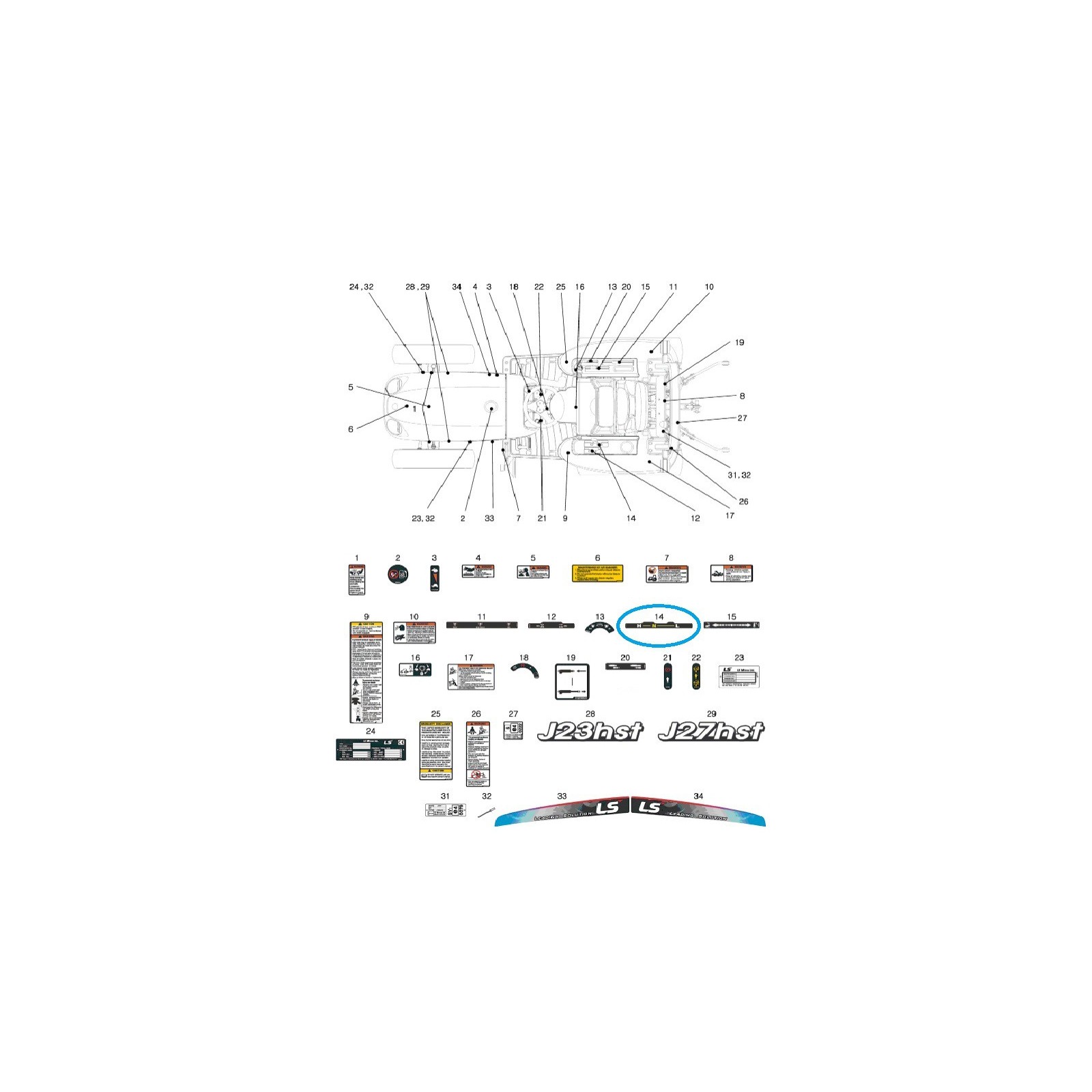 Etiqueta informativa, cambio de velocidad TRG980 J23HST, J27HST / Tractor LS / 40266960