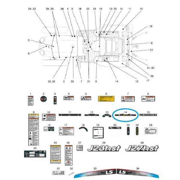 Informační štítek, řadič rychlosti TRG980 J23HST, J27HST / Traktor LS / 40266960