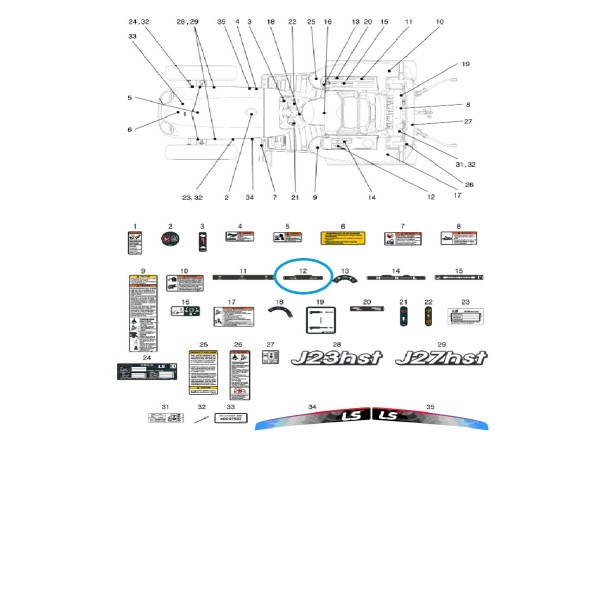 Etiqueta informativa del interruptor de tracción, 2WD/4WD J23HST, J27HST / Tractor LS / 40258116
