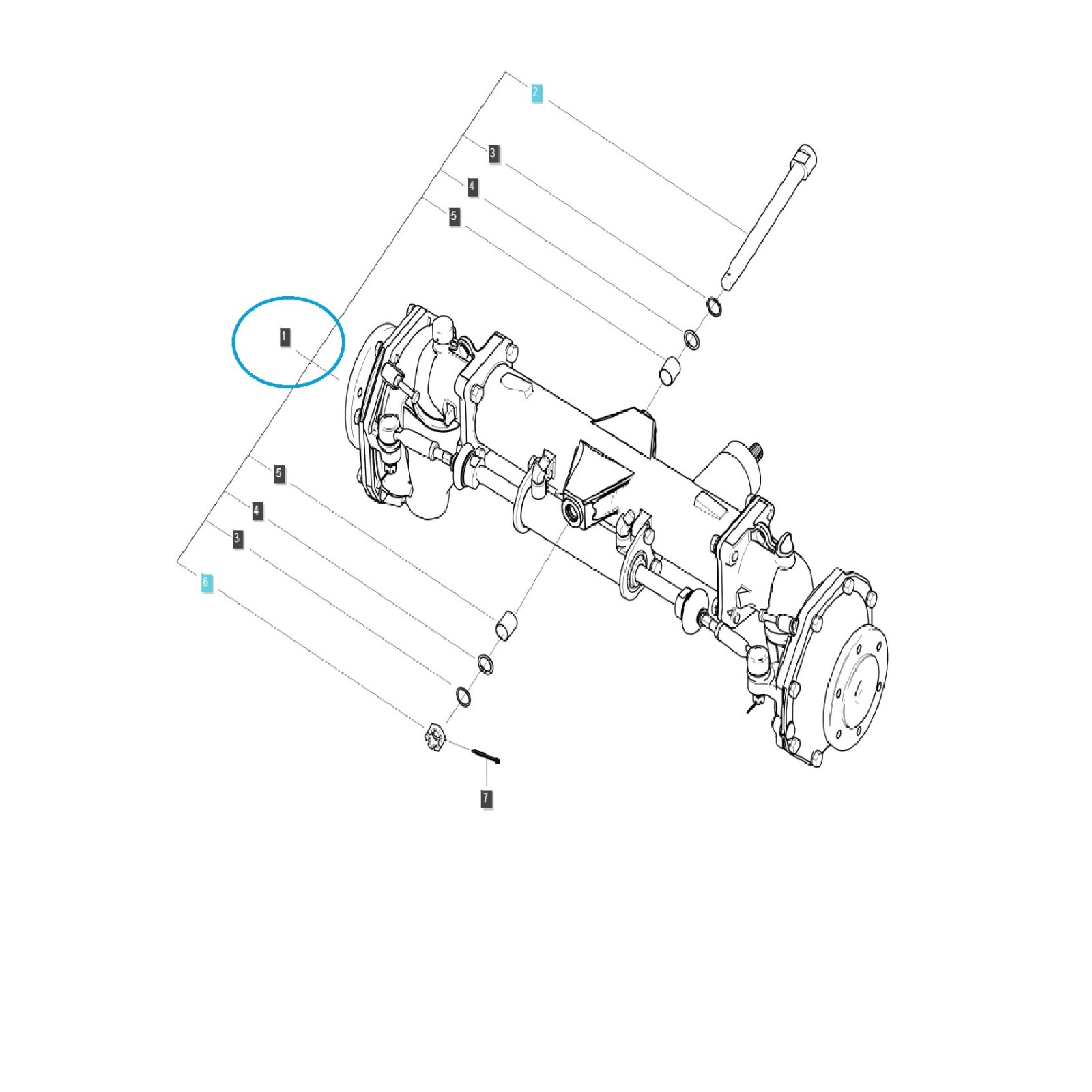 Front axle XJ2025, J23, J27 / G400 / LS Tractor 40195015