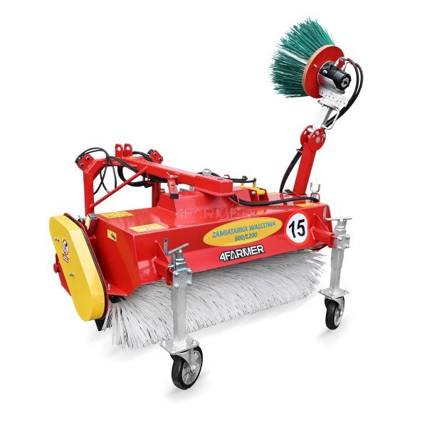 120 cm Traktorkehrmaschine mit Korb und Seitenbesen 4FARMER