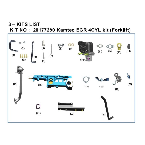 EGR valve replacement kit / KIT-KAMTEC EGR 4CYL / LS Tractor / 20177290