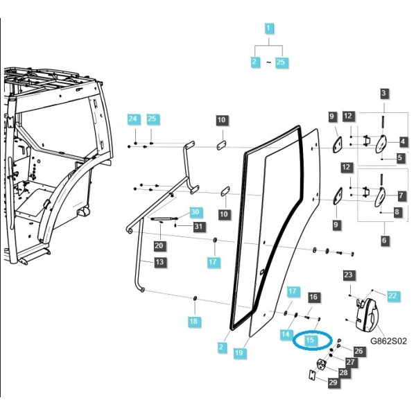 Abdeckung der Befestigungsschraube für Kabinentürglas / TRG862 / LS-Traktor / Nr. 40566496