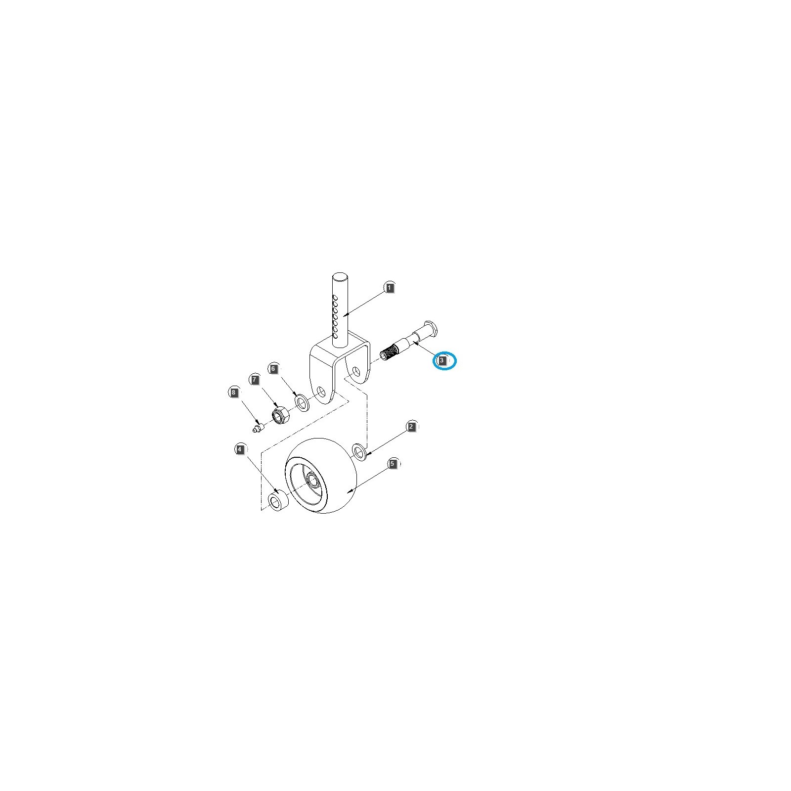 Náprava opěrného kola žacího ústrojí / LS Tractor / 40365504