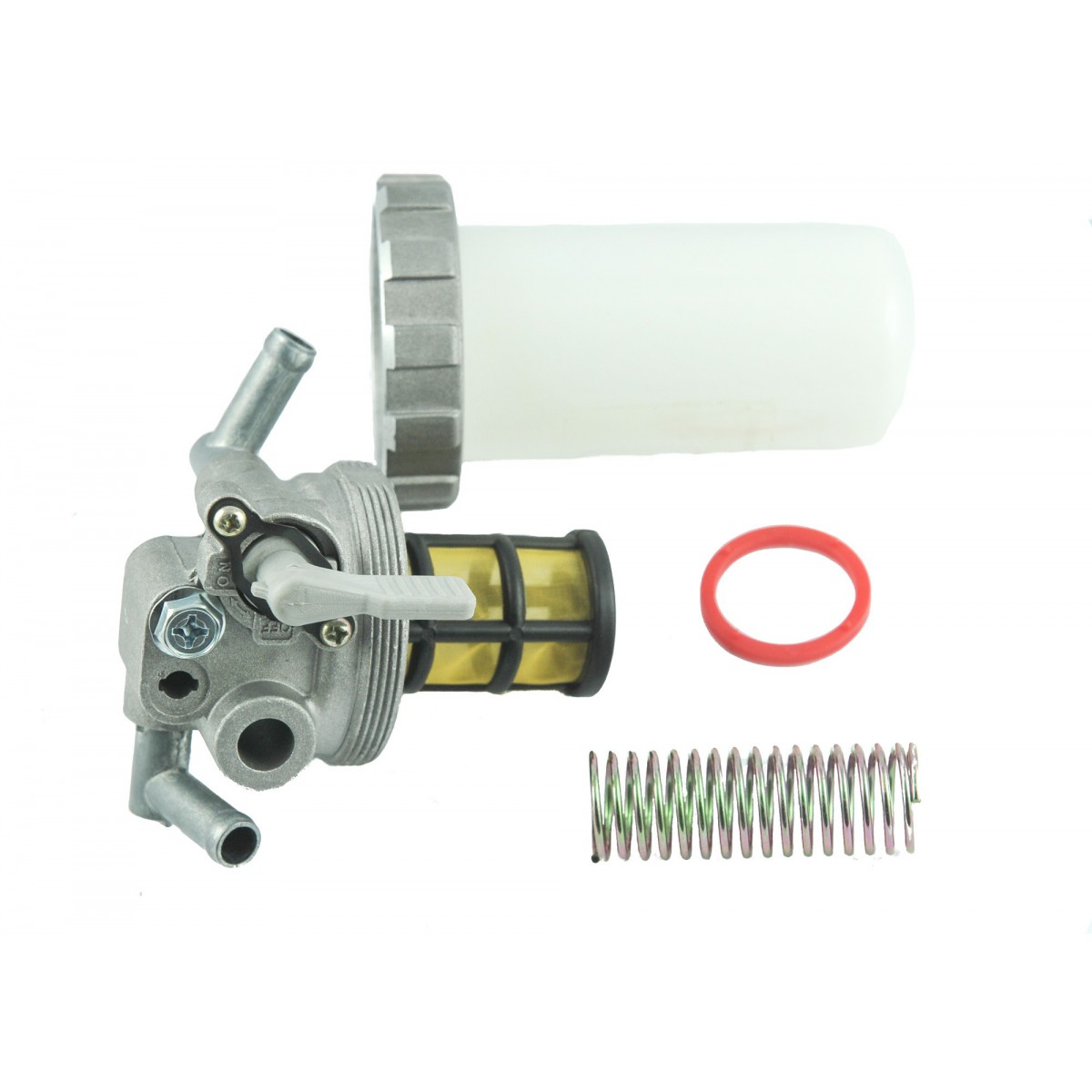 Universal fuel filter with a tap, mesh filter and glass
