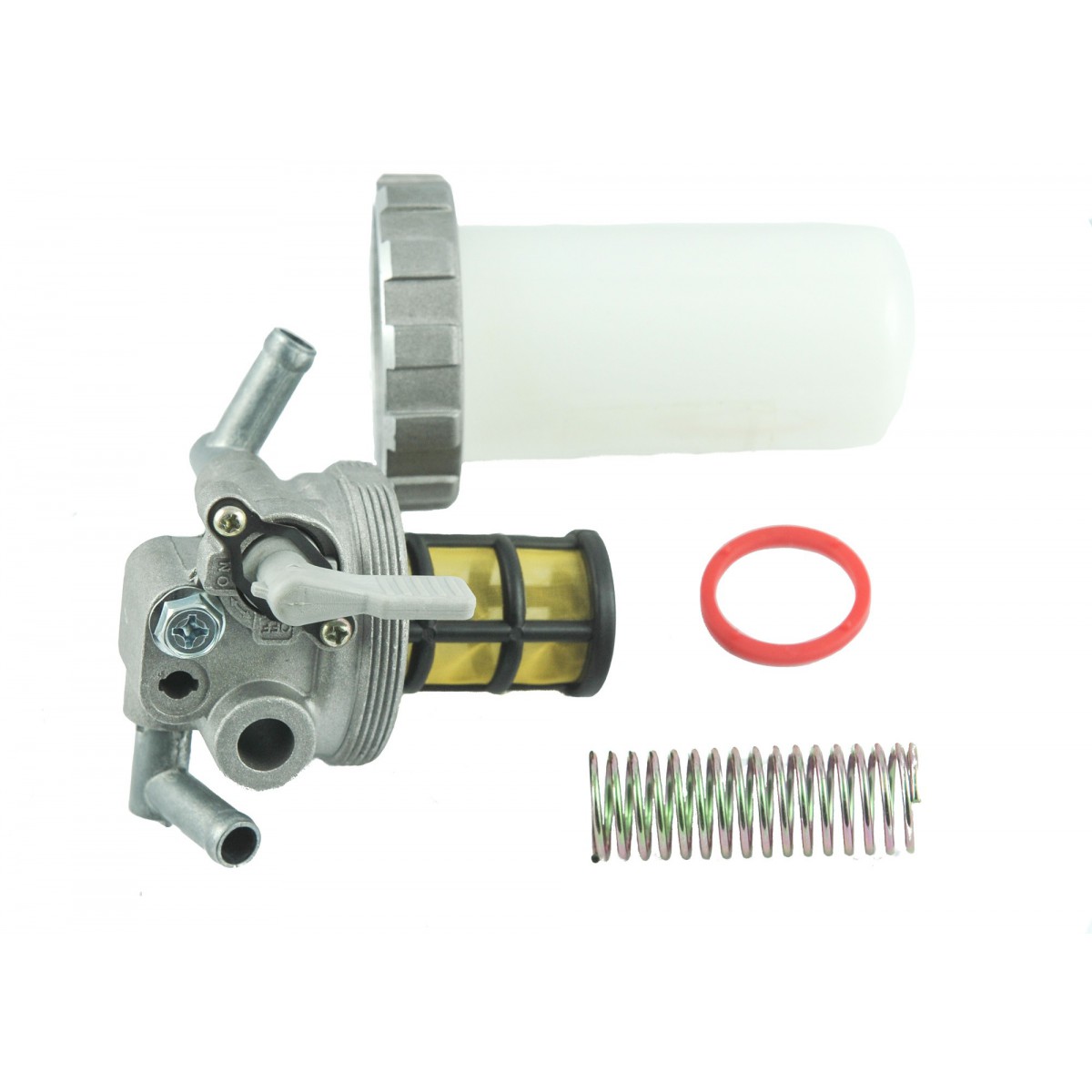 Universal fuel filter with tap, mesh filter and glass