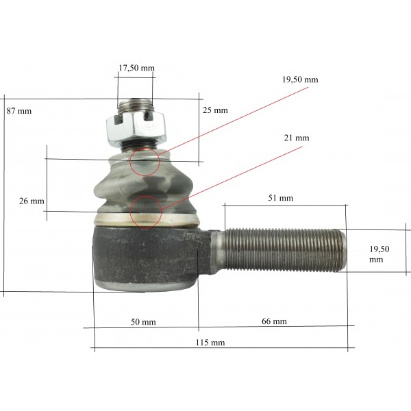 Extremo de varilla / 87 x 115 mm / Kubota M4030 / M4030SU / M5030 / M6030 / M7030 / M8200 / M9000 2WD / 35523-62920