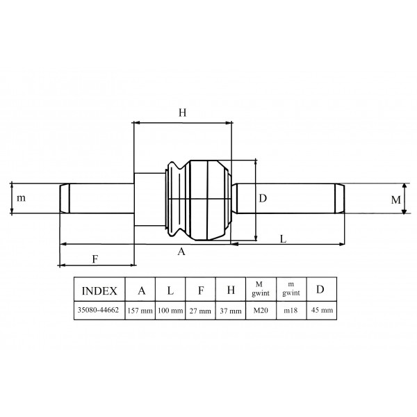 Embout de biellette de direction / 45 x 157 mm / Kubota / 35080-44662