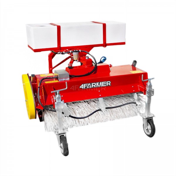 120 cm sweeper for a tractor with a basket and a 4FARMER watering container