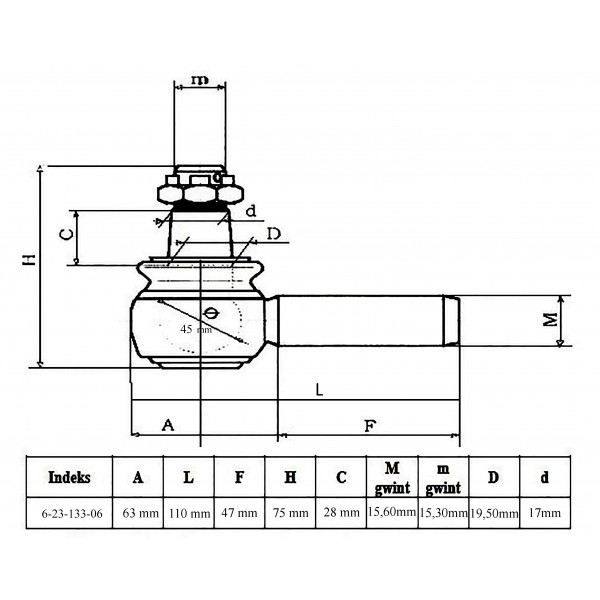 Końcówka drążka / 110 x 75 mm / Yanmar EF393T