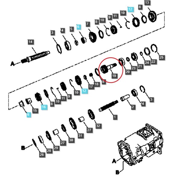 Eje con doble engranaje 42T, 26T, caja de cambios 22T / TRG281 / Ls Tractor 40031603