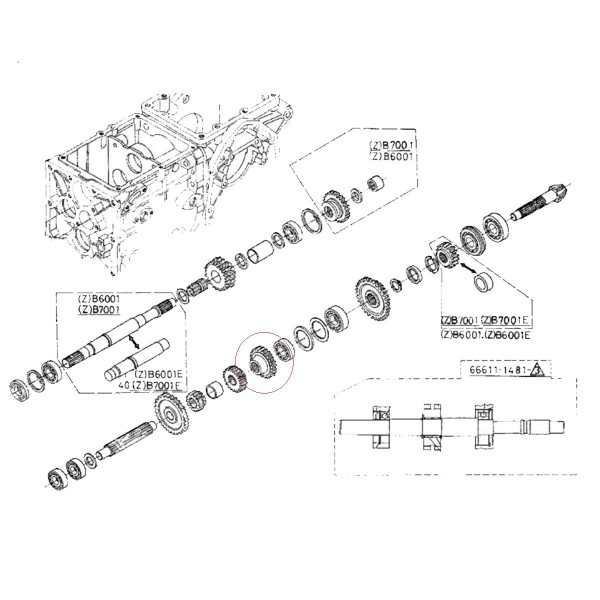 Piñón, 66611-14261, 66611-14260, 16T, 19T / Kubota, B6001, B6100, B7001, 66611-14261, 42025