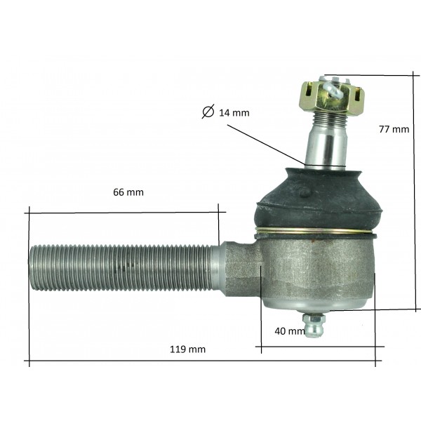 Rod End / 119 mm / Right / Kubota L2201 / L2600 / 6-23-133-09