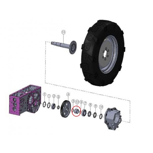 Spacer bush 45x55x38 mm bush, rear axle flange, rear axle Mitsubishi VST MT270, MT224, MT180