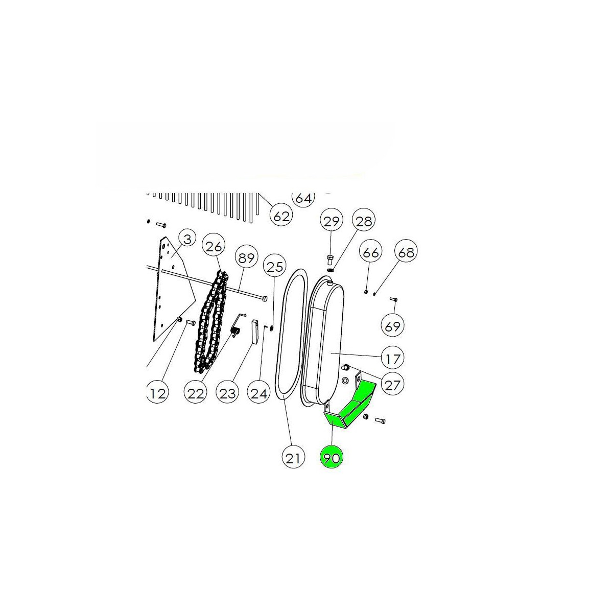 Cubierta de la cadena de transmisión para cultivador SB