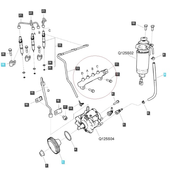 Listwa wtryskowa / EGQ125 / LS MT3.35 / LS MT3.40 / LS MT3.50 / LS MT3.60 / n.º 40265625