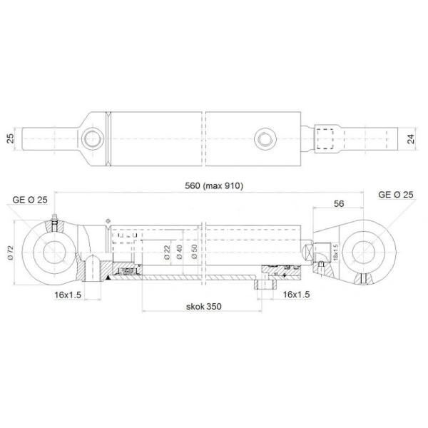 copy of Vérin hydraulique double effet / 560 mm / HC2-350-560-22-40-U25 - noir