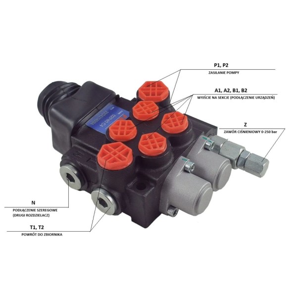 Rozdzielacz hydrauliczny, 2-sekcyjny, 40l/min, PRESKO, 02P40-OT-C4