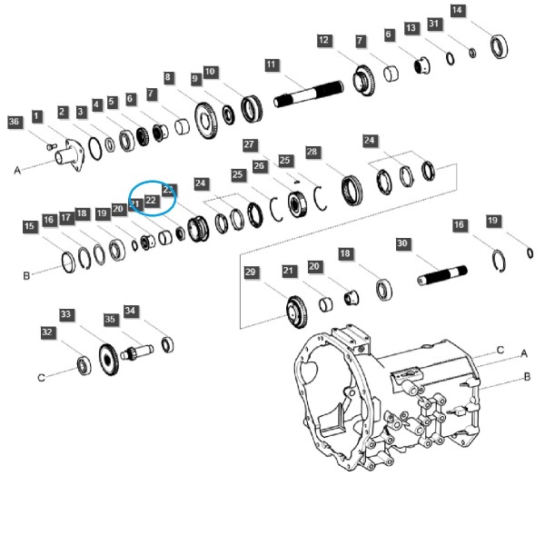 Dystans wałka napędu przód/tył / A1281625 / TRG281 / LS Tractor / 40010068