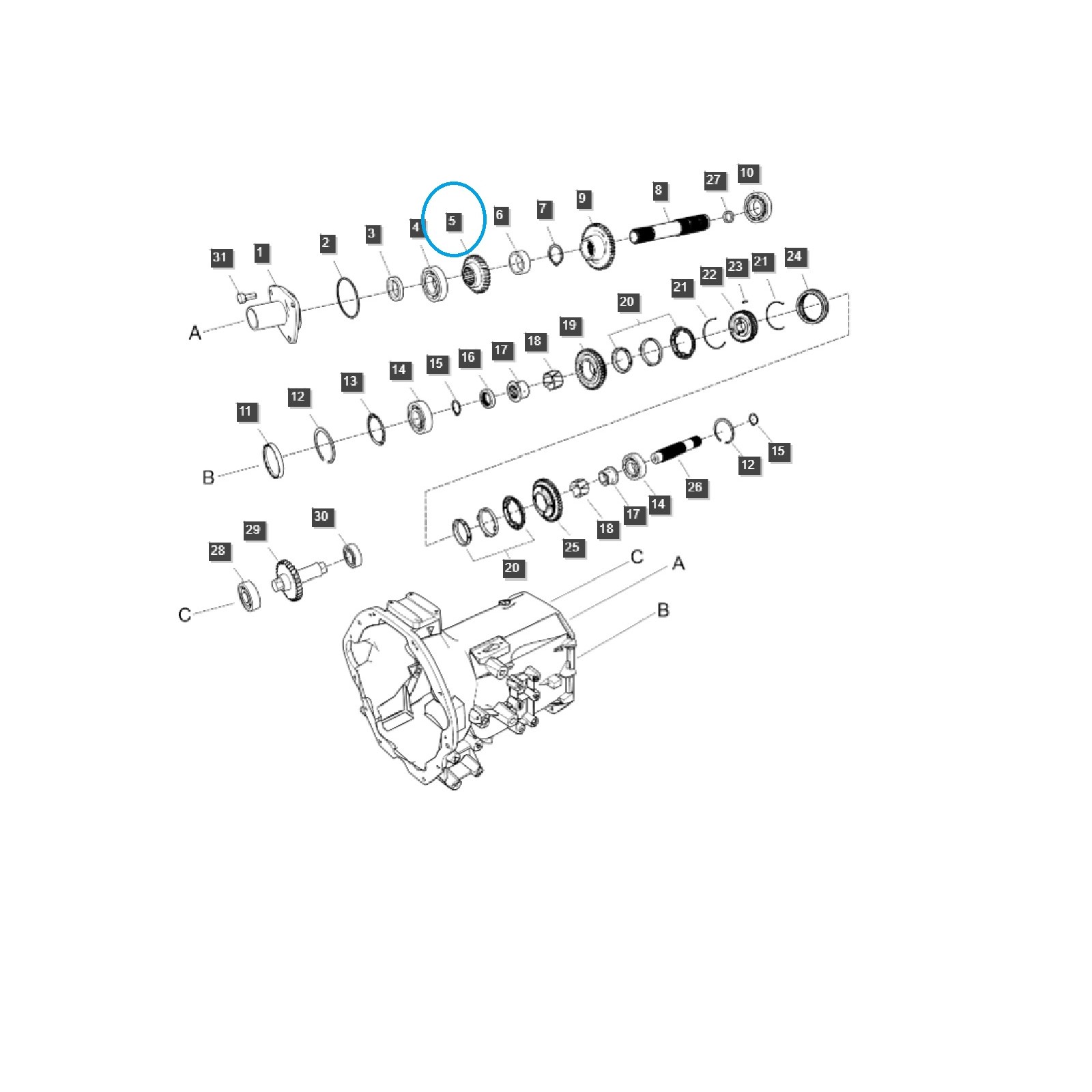 Hřídel, ozubené kolo zpětného chodu / TRG281 / LS Tractor / 40309714 | Traktor.com.pl