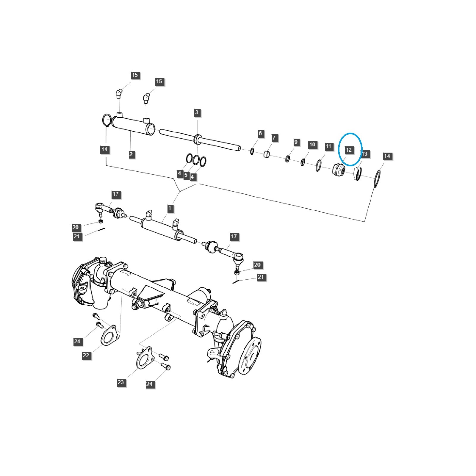 Presse-étoupe pour actionneur de direction assistée / TRG630 / Tracteur LS / n° 40249469