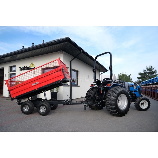Przyczepa rolnicza dwuosiowa 2,5T z kiprem i nadstawkami z siatki 4FARMER | Traktor.com.pl