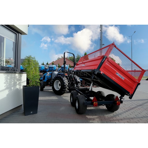 Przyczepa rolnicza dwuosiowa 2,5T z kiprem i nadstawkami z siatki 4FARMER | Traktor.com.pl