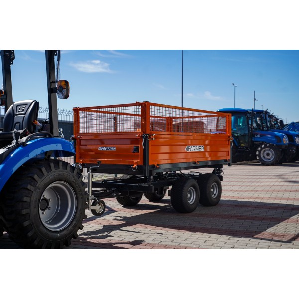 Przyczepa rolnicza dwuosiowa 2,5T z kiprem i nadstawkami z siatki 4FARMER | Traktor.com.pl