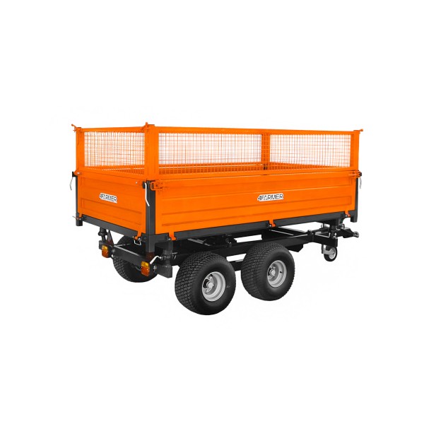 Przyczepa rolnicza dwuosiowa 2,5T z kiprem i nadstawkami z siatki 4FARMER | Traktor.com.pl