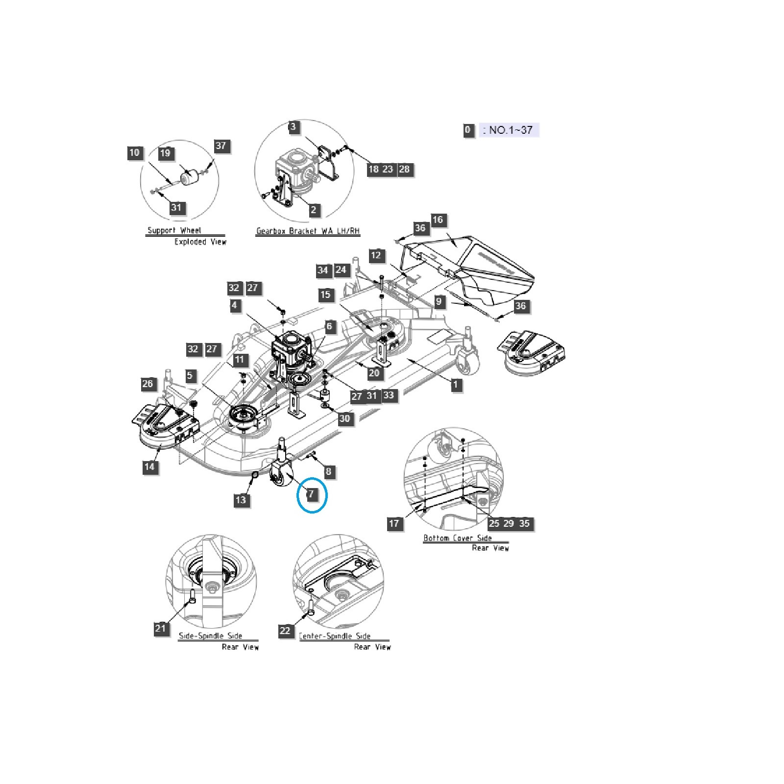 Komplettes Stützrad (mit Griff) für Mähwerk / LM1160 / LS Traktor / 40365502