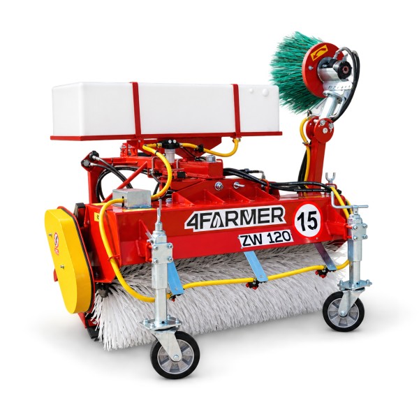 Zametací stroj ZW 120 cm na traktor s košom, zavlažovacou nádobou a bočnou kefou 4FARMER