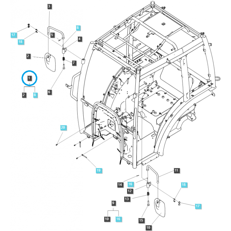 pièces de carrosserie - Rétroviseur extérieur / droit / TRG869 / Tracteur LS / n° 40255044