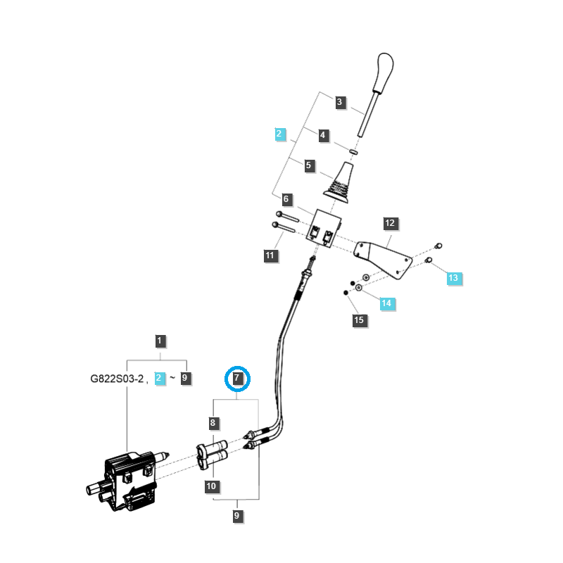 câbles de distributeur hydraulique - Câble distributeur hydraulique avec joystick - LS Tractor LS MT3.40/LS MT3.55/LS MT3.57/LS MT3.60