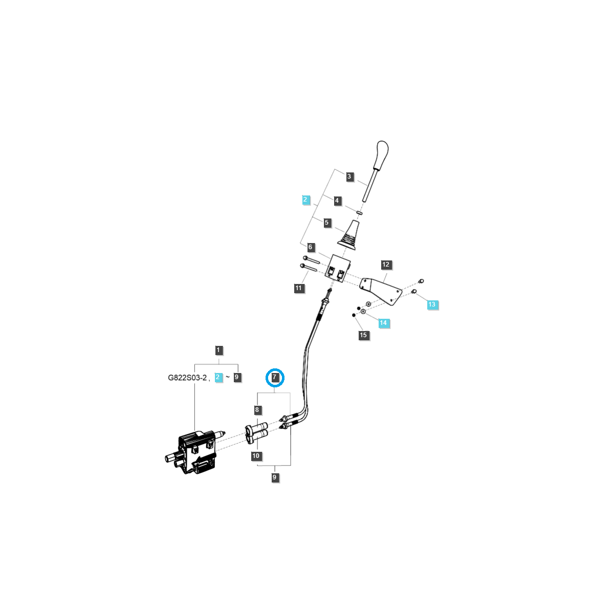 Câble distributeur hydraulique avec joystick - LS Tractor LS MT3.40/LS MT3.55/LS MT3.57/LS MT3.60