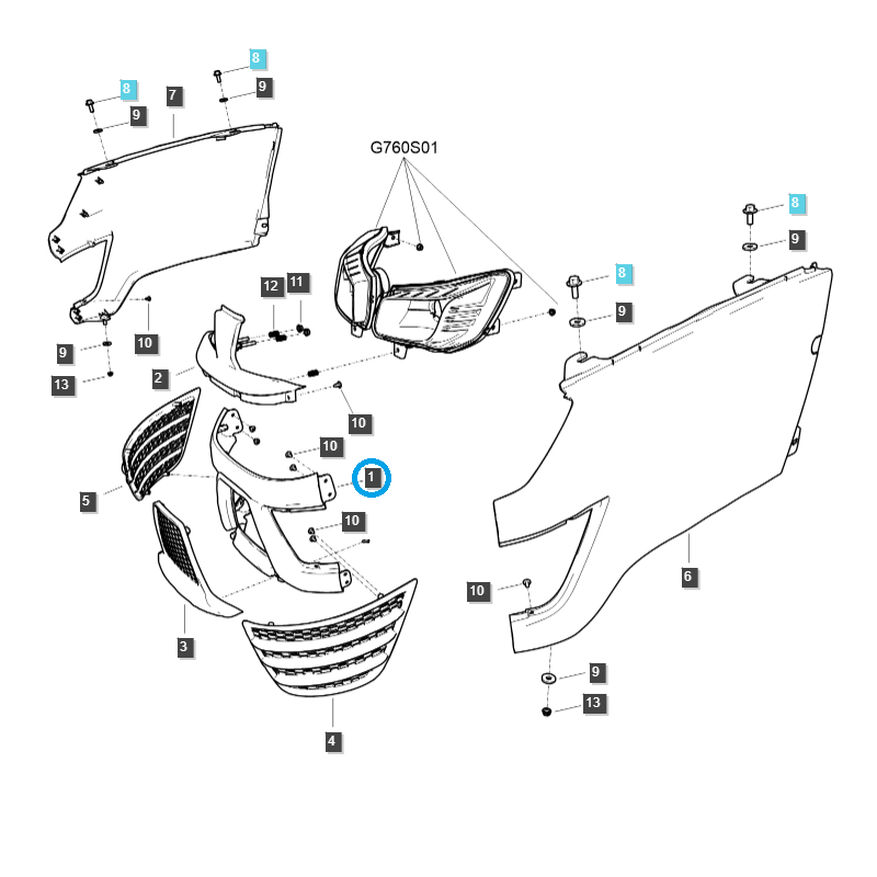 časti karosérie auta - Figurína / predný kryt motorového priestoru (mriežka) / TRG830 / LS Tractor / č