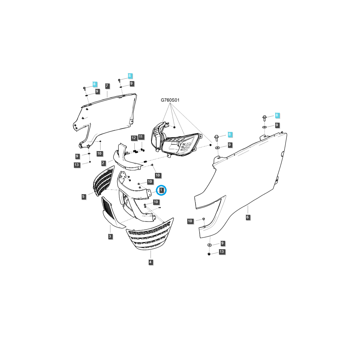 Figurína / přední kryt motorového prostoru (mřížka) / TRG830 / LS Traktor / č. 40340657