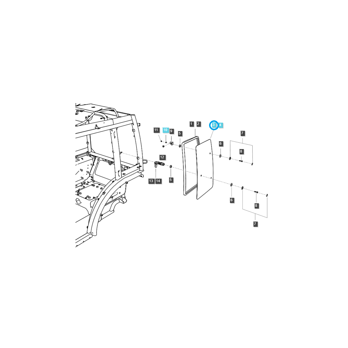 Cab side window (left) / TRG863 / Ls Tractor No. 40430150