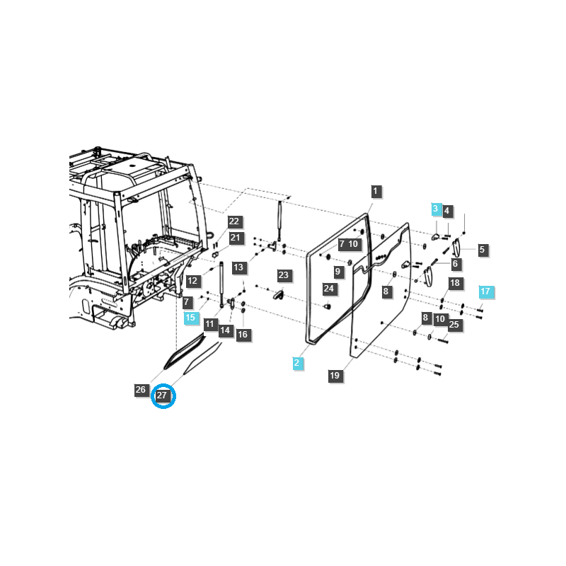 karosserieteile - Hinteres unteres Kabinenfensterglas / TRG863 / LS-Traktor / Nr. 40430147