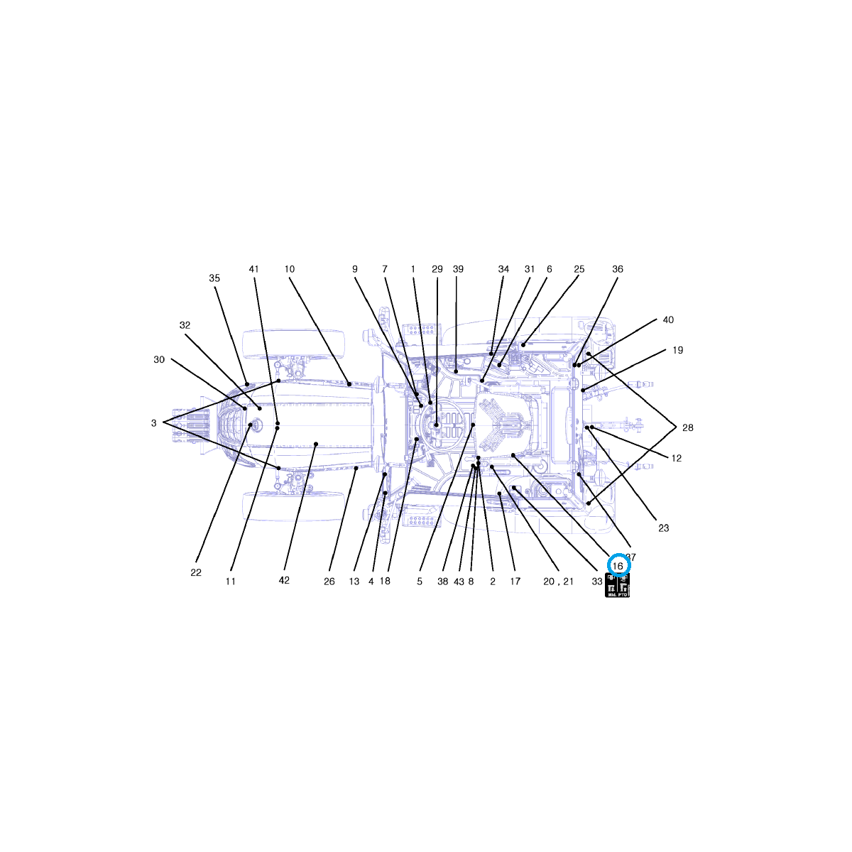 MID PTO/PTO / TRG980 / LS Tractor sticker no. 40354732