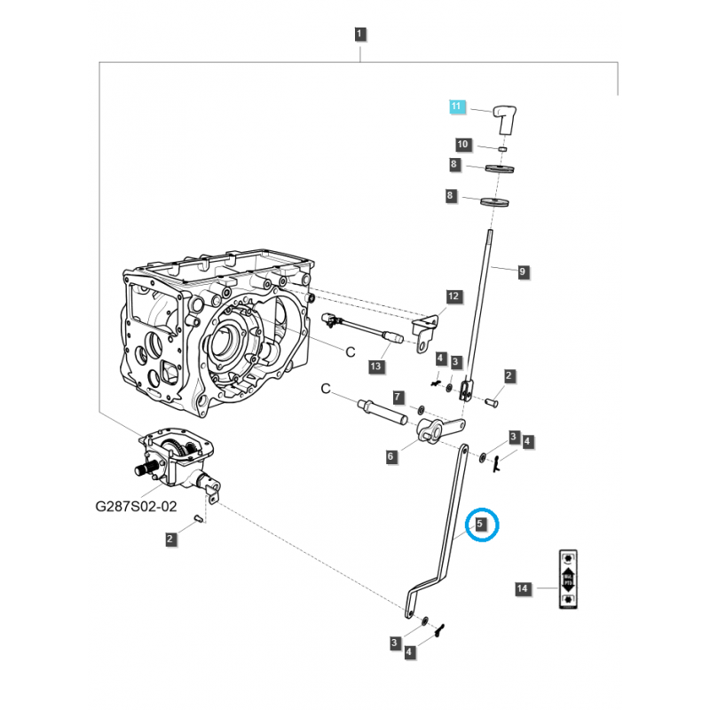 pedals and levers - PTO shaft speed change lever / TRG293 / LS Tractor / no. 40029910